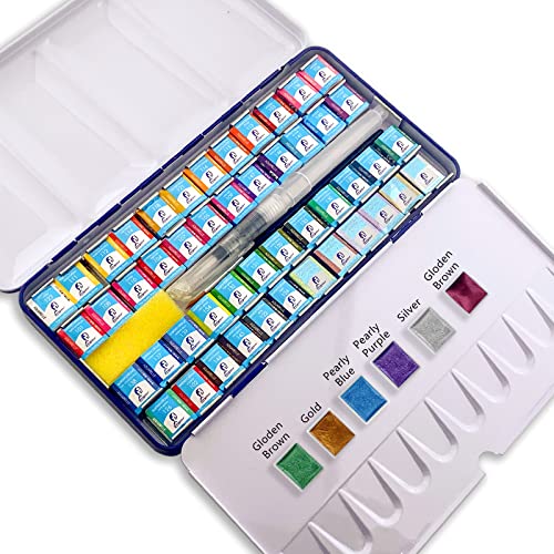 rokrist Aquarellfarben Set in Künstlerqualität, Hochwertige 48 Farben Aquarell Set mit 6 Metallic Farben, Ideal für Einsteiger und Fortgeschrittene mit Hohen Qualitätsansprüchen von rokrist