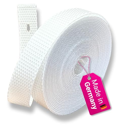 ROLLLRA Gurtband 14mm & 23mm Breite | für Rolladen von Fenstern/Türen - 6m Rolle | MADE IN GERMANY | weiß, beige & grau + schwarz | reißfest und UV-beständig | Gurt für Rolläden (23mm, weiß) von rolllra