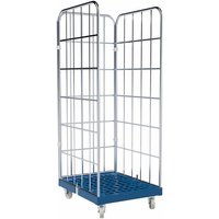 rolltainer® 3-seitiger Rollbehälter, Kunststoff-Rollplatte, enzianblau, HxBxT 1.830 x 682 x 835 mm, Gitterwände von rolltainer®