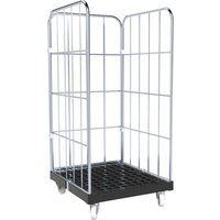 rolltainer® 3-seitiger Rollbehälter BASIC, Kunststoff-Rollplatte, schwarz, HxBxT 1.530 x 724 x 827 mm, Gitterwände von rolltainer®