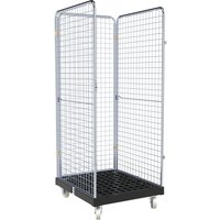 rolltainer® 3-seitiger Rollbehälter BASIC, Kunststoff-Rollplatte, schwarz, HxBxT 1.800 x 724 x 815 mm, Feingitter-Wände von rolltainer®