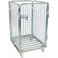 rolltainer® 4-seitiger Rollbehälter, Metall-Rollplatte, einteilige Vorderwand, verzinkte Feingitter-Wände, HxBxT 1.210 x 724 x 815 mm von rolltainer®