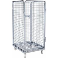 rolltainer® 4-seitiger Rollbehälter, Metall-Rollplatte, einteilige Vorderwand, verzinkte Feingitter-Wände, HxBxT 1.540 x 724 x 815 mm von rolltainer®