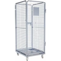 rolltainer® 4-seitiger Rollbehälter, Metall-Rollplatte, einteilige Vorderwand, verzinkte Feingitter-Wände, HxBxT 1.800 x 724 x 815 mm von rolltainer®