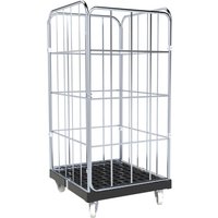 rolltainer® 4-seitiger Rollbehälter BASIC, Rollplatte aus Recycling-Kunststoff, schwarz, HxBxT 1.530 x 724 x 845 mm, 1 Tür von rolltainer®