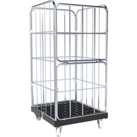 rolltainer® 4-seitiger Rollbehälter BASIC, Rollplatte aus Recycling-Kunststoff, schwarz, HxBxT 1.530 x 724 x 845 mm, geteilte Vorderwand von rolltainer®
