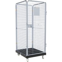 rolltainer® 4-seitiger Rollbehälter BASIC, Rollplatte aus Recycling-Kunststoff, schwarz, HxBxT 1.800 x 724 x 815 mm, Feingitter-Wände von rolltainer®