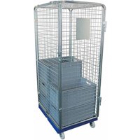 rolltainer® Antidiebstahl Rollbehälter, 5-seitig, Kunststoff-Rollplatte, enzianblau, verzinkte Feingitter-Wände, HxBxT 1.800 x 682 x 870 mm von rolltainer®