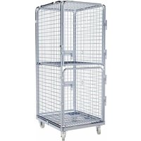 rolltainer® Antidiebstahl Rollbehälter, 5-seitig, Metall-Rollplatte, verzinkte Feingitter-Wände, HxBxT 1.800 x 724 x 815 mm, 2 Türen, klappbarer Zwischenboden von rolltainer®