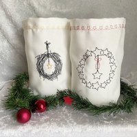 Lichtbeutel - Windlicht Deko Geschenk Advent Weihnachten Stoff Bestickt Sterne Kranz von romaga36
