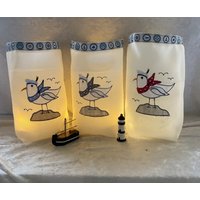 Lichtbeutel - Windlicht Deko Geschenk Maritim Nordlichter Stoff Bestickt Möwe Meerliebe Urlaub Am Meer Lichtbeutel - Windlicht Deko Geschenk Maritim Nordlichter Stoff Bestickt Möwe Meerliebe Urlaub Am Meer von romaga36