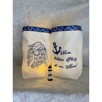 Lichtbeutel - Windlicht Deko Geschenk Maritim Nordlichter Stoff Bestickt Spruch Fernglas Lichtbeutel - Windlicht Deko Geschenk Maritim Nordlichter Stoff Bestickt Spruch Fernglas von romaga36