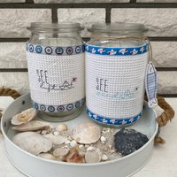 Windlicht- Hülle - Deko Geschenk Maritim See Luft Wind Strand Stoff Bestickt Windlicht- Hülle - Deko Geschenk Maritim See Luft Wind Strand Stoff Bestickt von romaga36
