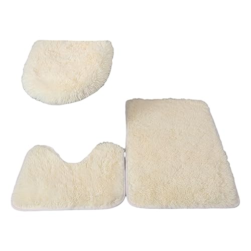rongweiwang 3 teiliges Badezimmer Badematten Set, sicher und trocken, mit starker Wasseraufnahme, PU Teppiche, WC Abdeckung, Teppich, exquisit verarbeitet, Beige von rongweiwang
