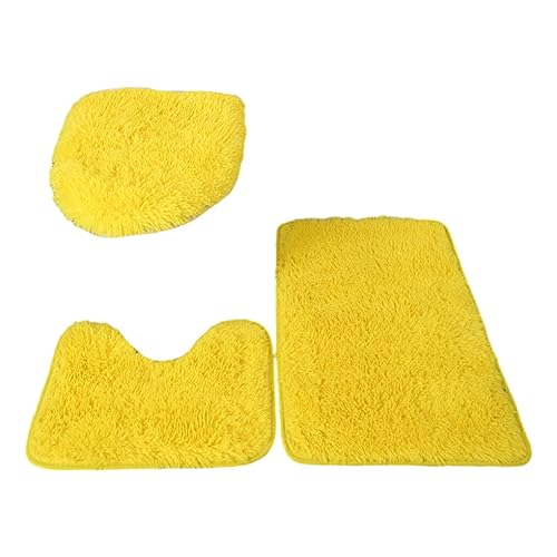 rongweiwang 3 teiliges Badezimmer Badematten Set, sicher und trocken, mit starker Wasseraufnahme, PU Teppiche, WC Abdeckung, Teppich, exquisit verarbeitet, Gelb von rongweiwang
