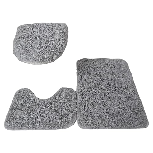 rongweiwang 3 teiliges Badezimmer Badematten Set, sicher und trocken, mit starker Wasseraufnahme, PU Teppiche, WC Abdeckung, Teppich, exquisit verarbeitet, Grau von rongweiwang