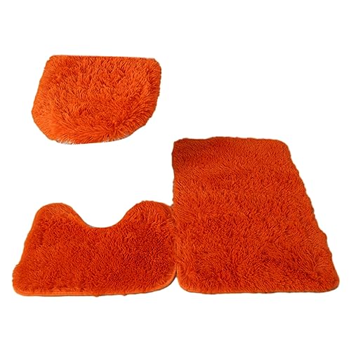 rongweiwang 3 teiliges exquisites Handwerkskunst und rutschfestes Badezimmerteppich Set für stilvolle Touch PU Teppiche, Matten Set, WC Abdeckung, hergestellt aus PU, Orange von rongweiwang