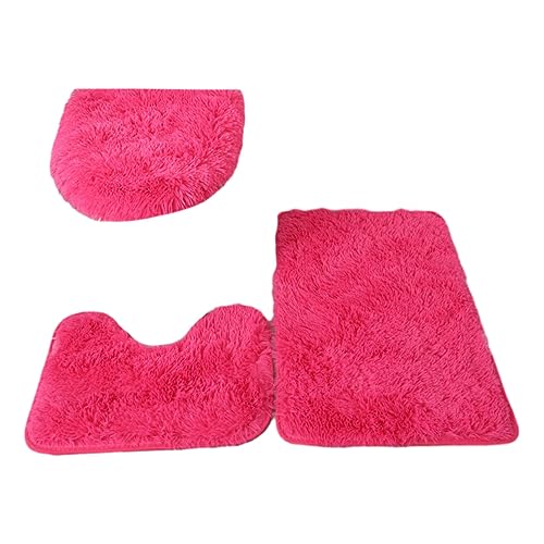 rongweiwang 3 teiliges exquisites Handwerkskunst und rutschfestes Badezimmerteppich Set für stilvolle Touch PU Teppiche, Matten Set, WC Abdeckung, hergestellt aus PU, Rosenrot von rongweiwang