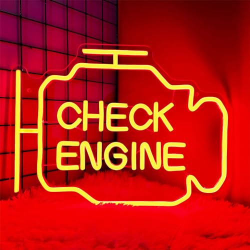 rongweiwang Acryl Check Engine Leuchtreklamen Schild Check Engine Neon Motor Leuchtreklame Personalisierte LED Neon Garage Schilder Einfache Installation, Gelb von rongweiwang