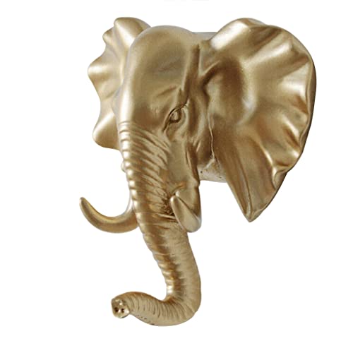 rongweiwang Tierkopf Wandaufhänger, Wandmontage, Haken, Dekoration, Schlüsselhalter, Kunstverzierung, Geschenk für Schlafzimmer, Büro, Korridor, Gold, Elefant von rongweiwang