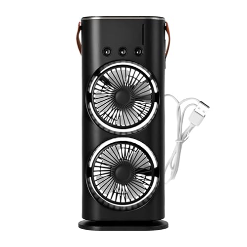 rongweiwang Wiederaufladbarer Tischventilator, Luftbefeuchter mit LED Licht, wiederaufladbarer Luftbefeuchter mit zwei Motoren, ABS Tischventilator, Sprühventilator, Schwarzer USB von rongweiwang