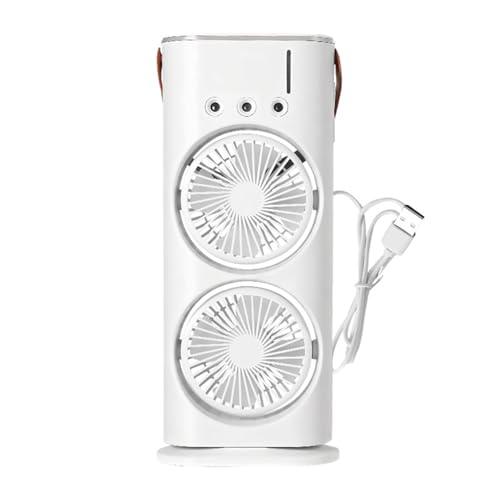 rongweiwang Wiederaufladbarer Tischventilator, Luftbefeuchter mit LED Licht, wiederaufladbarer Luftbefeuchter mit zwei Motoren, ABS Tischventilator, Sprühventilator, Weißer USB von rongweiwang