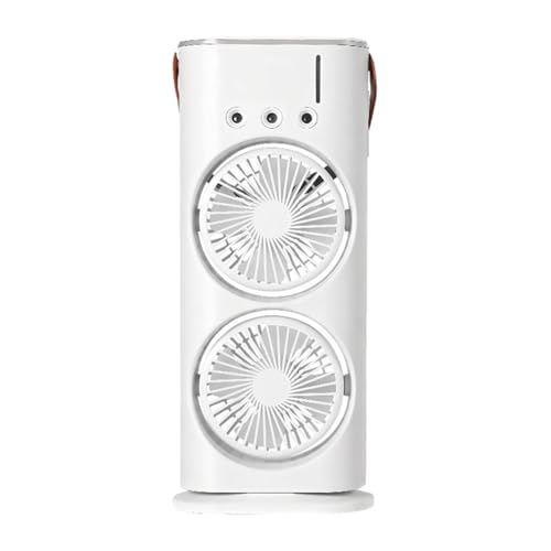 rongweiwang Wiederaufladbarer Tischventilator, Luftbefeuchter mit LED Licht, wiederaufladbarer Luftbefeuchter mit zwei Motoren, ABS Tischventilator, Sprühventilator, Weißes Laden von rongweiwang