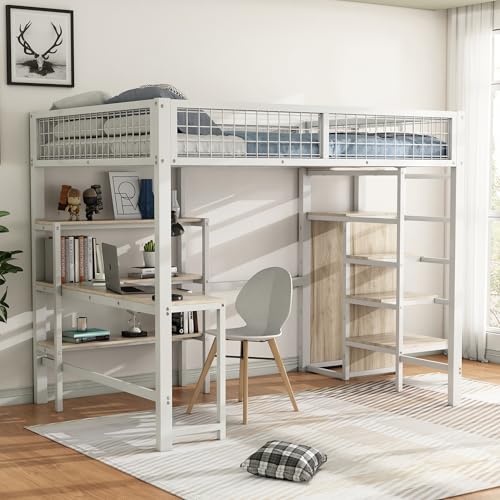 roomfitters Hochbett 140x200cm mit Ablageleiter, Regalen, Einbauschrank und Schreibtisch, Eisenrahmen, Weiß roomfitters Hochbett 140x200cm mit Ablageleiter, Regalen, Einbauschrank und Schreibtisch, Eisenrahmen, Weiß von roomfitters