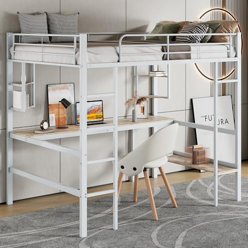 roomfitters Hochbett 90x200 cm mit Schreibtisch, 5 Ablagen und stabilem Eisenrahmen für Moderne Räume, Weiß roomfitters Hochbett 90x200 cm mit Schreibtisch, 5 Ablagen und stabilem Eisenrahmen für Moderne Räume, Weiß von roomfitters