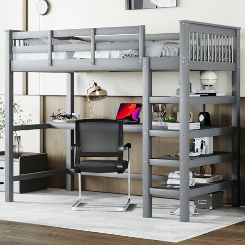 roomfitters Hochbett 90x200 mit Regalfächern und ausziehbarem Schreibtisch, platzsparend für Schlafzimmer, Grau roomfitters Hochbett 90x200 mit Regalfächern und ausziehbarem Schreibtisch, platzsparend für Schlafzimmer, Grau von roomfitters