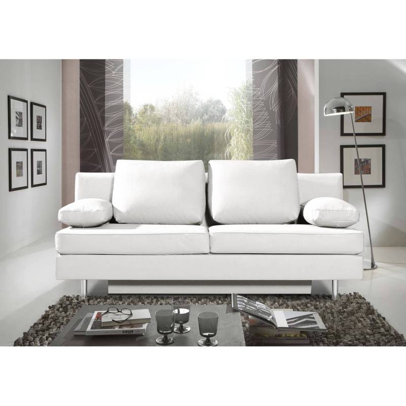 roomscape Schlafsofa Emmanuela 2-Sitzer Weiß Echtleder 200x90x102 cm (BxHxT) mit Schlaffunktion/Bettkasten Modern von roomscape