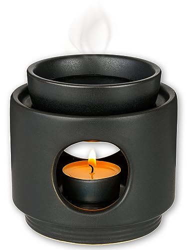 rooted.® | Duftlampe Ambiente Teelicht | Design Aromalampe aus Keramik | Stövchen für ätherische Öle, Duftöl und Duftwachs | Matt Schwarz | Deutsche Markenqualität … von rooted.