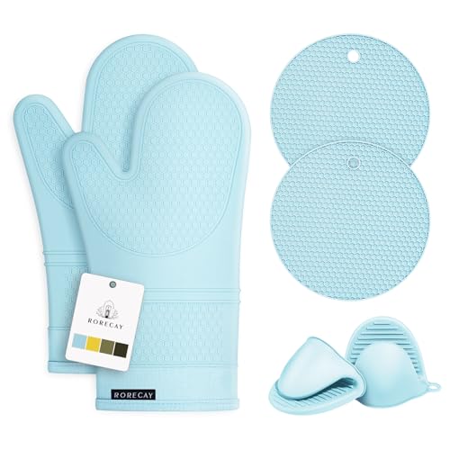 Rorecay Ofenhandschuhe und Topflappen-Sets, extra lange Silikon-Ofenhandschuhe, hitzebeständig, 500 Grad, rutschfeste Topflappen, heiße Pads für Küche, Backen, Kochen, gesteppte Auskleidung Rorecay Ofenhandschuhe und Topflappen-Sets, extra lange Silikon-Ofenhandschuhe, hitzebeständig, 500 Grad, rutschfeste Topflappen, heiße Pads für Küche, Backen, Kochen, gesteppte Auskleidung von rorecay
