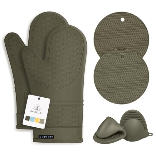 Rorecay Ofenhandschuhe und Topflappen-Sets für die Küche, extra lange Silikon-Ofenhandschuhe, hitzebeständig, 500 Grad, rutschfeste Topflappen, heiße Pads zum Backen, Kochen, Waldnacht, 6 Stück Rorecay Ofenhandschuhe und Topflappen-Sets für die Küche, extra lange Silikon-Ofenhandschuhe, hitzebeständig, 500 Grad, rutschfeste Topflappen, heiße Pads zum Backen, Kochen, Waldnacht, 6 Stück von rorecay