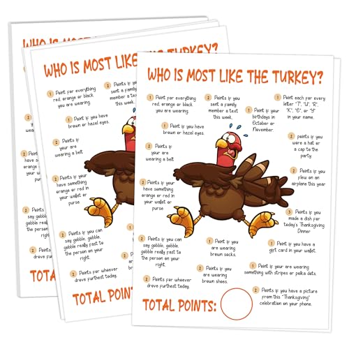 "Who is Most Like the Turkey", Thanksgiving-Party-Spiele für die Familie – 25 Karten, Herbst-Festival, Erntedankfest, Süßigkeiten-Spiele für Familie und Klassenzimmer, lustige Partygeschenke "Who is Most Like the Turkey", Thanksgiving-Party-Spiele für die Familie – 25 Karten, Herbst-Festival, Erntedankfest, Süßigkeiten-Spiele für Familie und Klassenzimmer, lustige Partygeschenke von rorusio