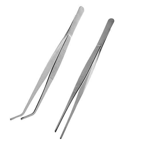 ROSENICE 2 Stück Pinzette Edelstahl Gerade und Gebogene Spitze Präzisionspinzette (Silber) von rosenice