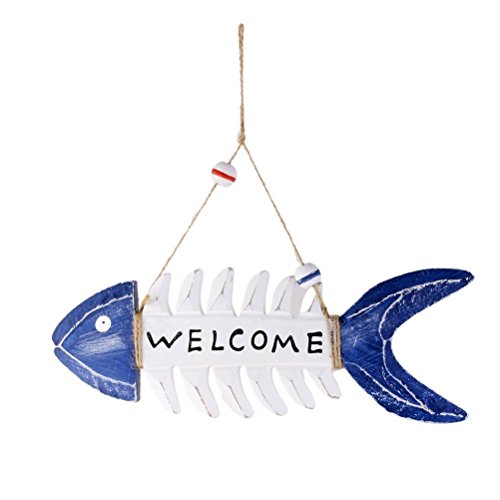 ROSENICE Willkommensschild "WELCOME" aus Holz Fisch-Stil (blau) von rosenice