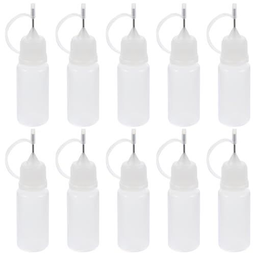 ROSENICE Nadelflasche 10 ml Nadelspitze Kleber Flasche Applikator für DIY 10 Stück (weiß) von rosenice