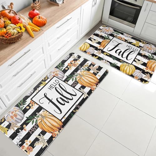 Küchenteppich-Set mit 2 Stück, Hello Fall Kürbis, Küchentürmatten für Boden, Herbst, Erntedankfest, Bauernhaus, Anti-Ermüdung, Badezimmerteppich, saisonale Ernte, Innenbereich, Badematte Küchenteppich-Set mit 2 Stück, Hello Fall Kürbis, Küchentürmatten für Boden, Herbst, Erntedankfest, Bauernhaus, Anti-Ermüdung, Badezimmerteppich, saisonale Ernte, Innenbereich, Badematte von rosulasi