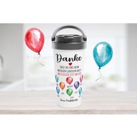 Danke Abschiedsgeschenk Erzieherin Tagesmutter Lehrerin | Luftballons Wir Ziehen Weiter Gruppe Edelstahl-Reisebecher Personalisiert von rotekirschen