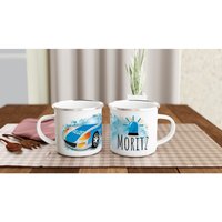 Kindertasse Polizei Emaille Tasse Personalisiert | Blaulicht Tatütata Becher Kinder Mit Namen Polizei Feuerwehr Polizeiauto von rotekirschen