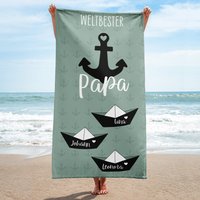 Papa Personalisiertes Handtuch Badetuch, Papa Als Anker, Schiffchen Mit Den Kindernamen, Geschenk Zum Vatertag, Geburtstag, Geburt, Ostern von rotekirschen
