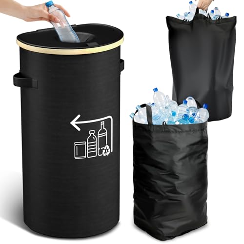 routee 100 lit Lagerflaschensammelbehälter 100L, mit Deckel und 2 Handtaschen, großer leerer Flaschensammelbehälter, klappbar und wasserdicht, mit Griff, für die Sammlung und Lagerung leerer Flaschen von routee