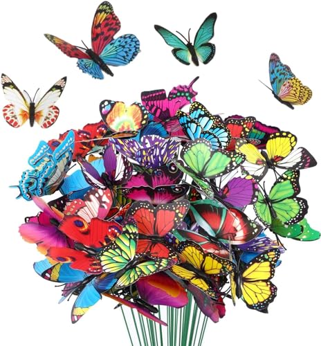 50 Stück Garten Schmetterling Pfahl, Schmetterlinge Pflanzen Blumen Ornamente, Wasserdicht, Bunt Schmetterlinge Deko Garten Pfahl, Blumenstecker Set, Outdoor Schmetterling Dekoration (A:50PCS) von routinfly