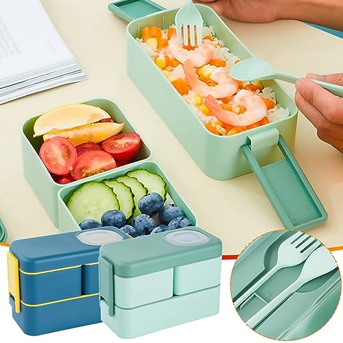 Bento Box Wiederverwendbare Auslaufsichere Lunch Box GroßE KapazitäT Geschichtete LebensmittelbehäLter Stapelbar Tragbare Bento Box Mit Besteck Picknick Box Utensilien Set Erwachsene Kinder (A2) von routinfly