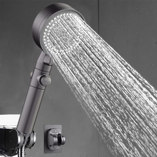 Duschkopf Wassersparend mit 8 Strahlarten, Turbogeladenes Design Hochdruck, Handbrause Duschbrause Baden Dusche Sparduschkopf, Wassersparend Handbrause Erwachsene Kinder (#01 Gray) von routinfly