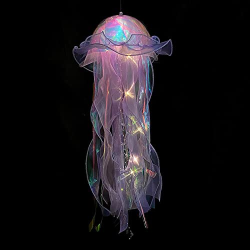 Quallen-Hängelampe, Quallen Laternen, Tragbare Quallen Lampe, Leuchtende Quallen, Künstliche Quallen, Aquarium Deko, Glühende Aqua Ornaments, Glühende Jellyfish Ornament Dekoration (#02 Lila,22x55cm) von routinfly