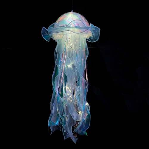 Quallen-Hängelampe, Quallen Laternen, Tragbare Quallen Lampe, Leuchtende Quallen, Künstliche Quallen, Aquarium Deko, Glühende Aqua Ornaments, Glühende Jellyfish Ornament Dekoration (#03 Blau,22x55cm) von routinfly