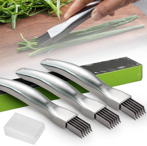 Shred Silk The Knife - 2024 New Spring Onion Slicer, Edelstahl Scallion Slicer, Multifunktion Zwiebelmesser, Zwiebel Shredder Messer Scallion, Cutter Obst Gemüse Lebensmittel Knoblauch Chopper (3er) von routinfly