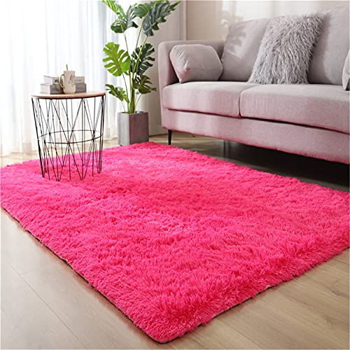 Ultraweicher Teppich FüR Wohnzimmer, Rutschfest, GroßE Shag-Bereichsteppiche, Esszimmer, Zuhause, Schlafzimmer, Teppichboden, Upgrade Rutschfester Bodenmatte Dekorativ (Heißes Rosa, 60x160cm=62*23IN) von routinfly